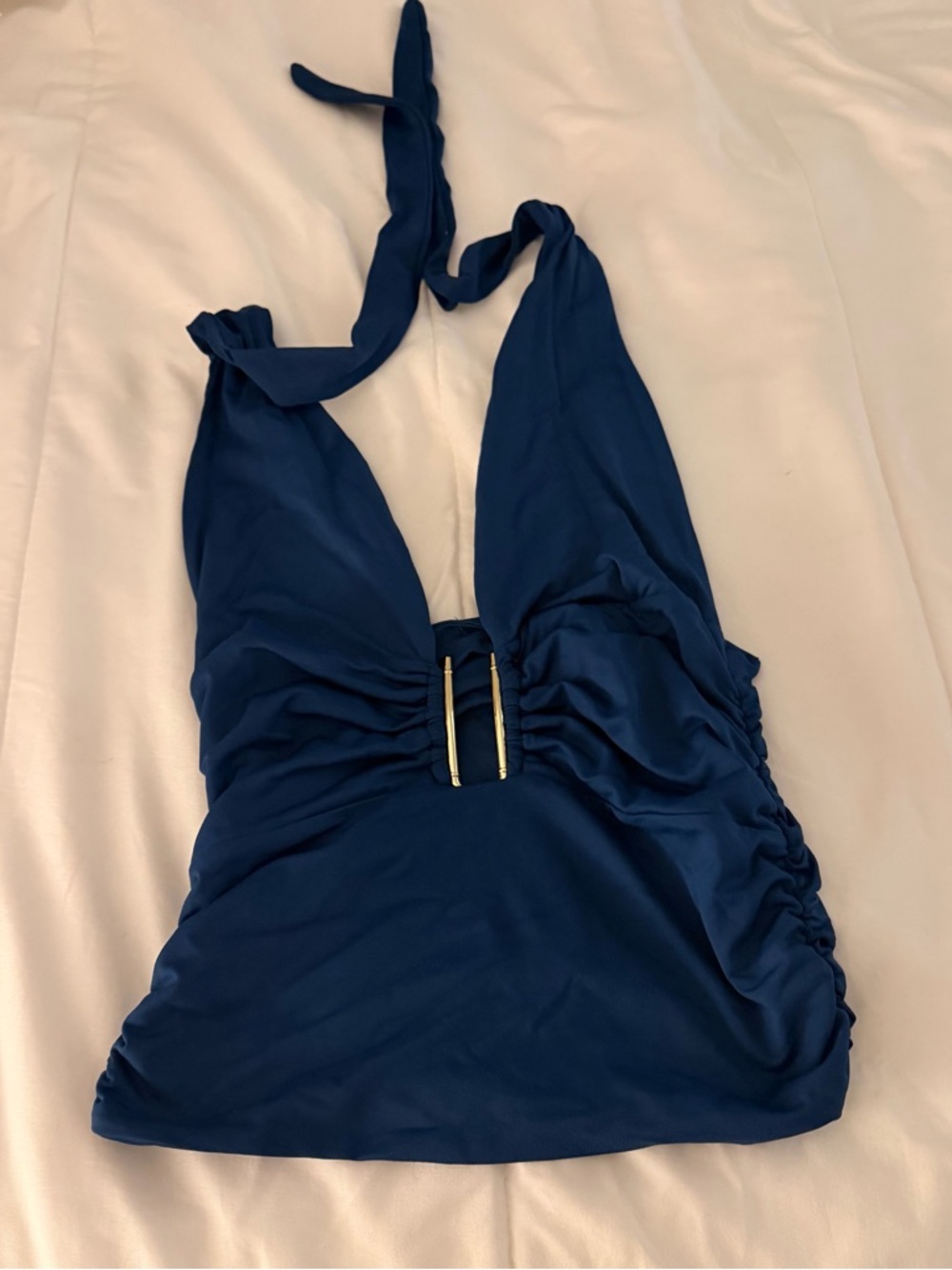 Zara Navy Halter Tank Top with Gold Accent